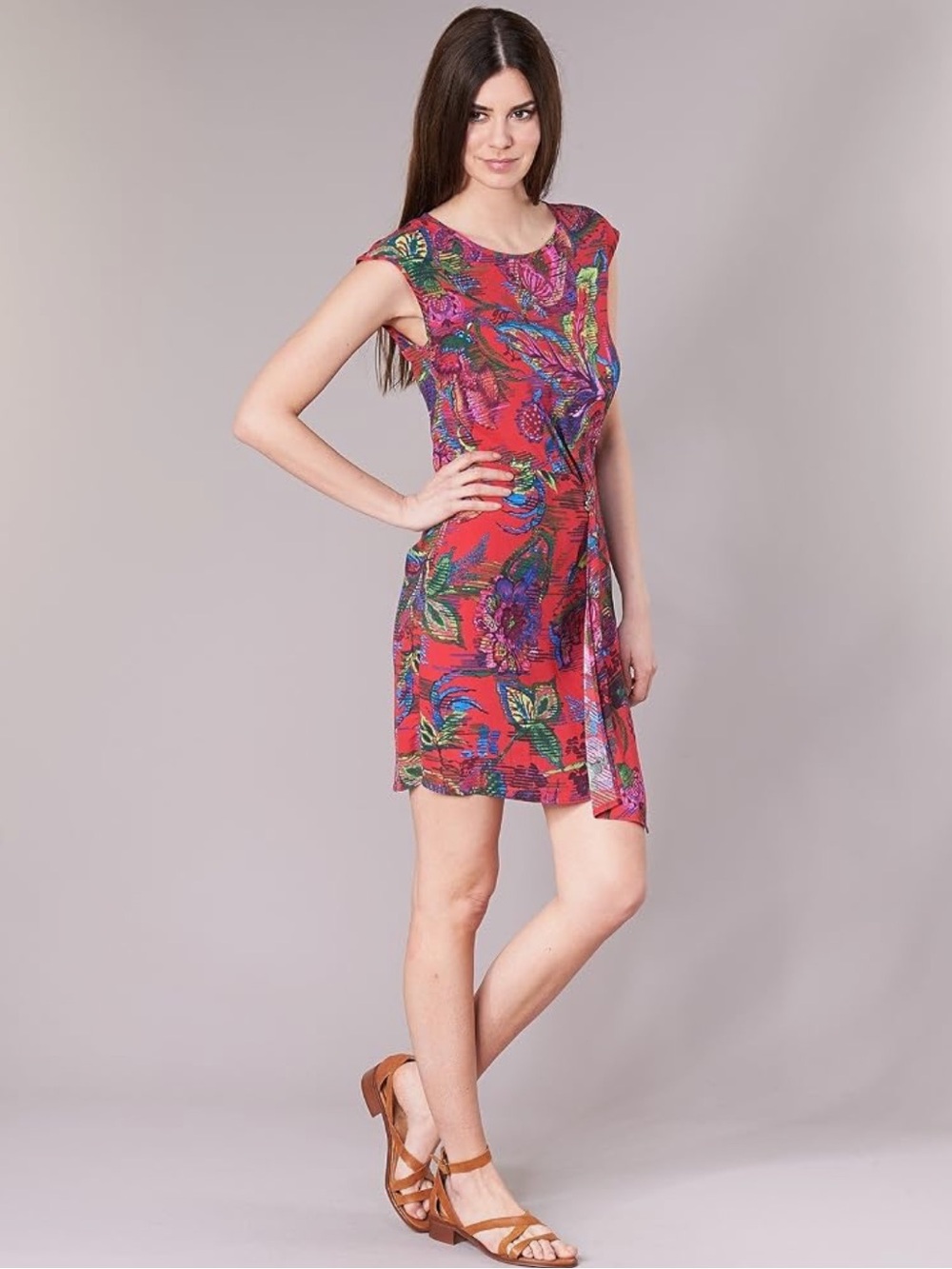 Desigual Ofelia Sleeveless Botanical Floral Print Dress in Poppy Red Size Large